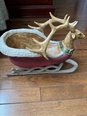 Festive Reindeer Rustic Sleigh Decorative Bowl -